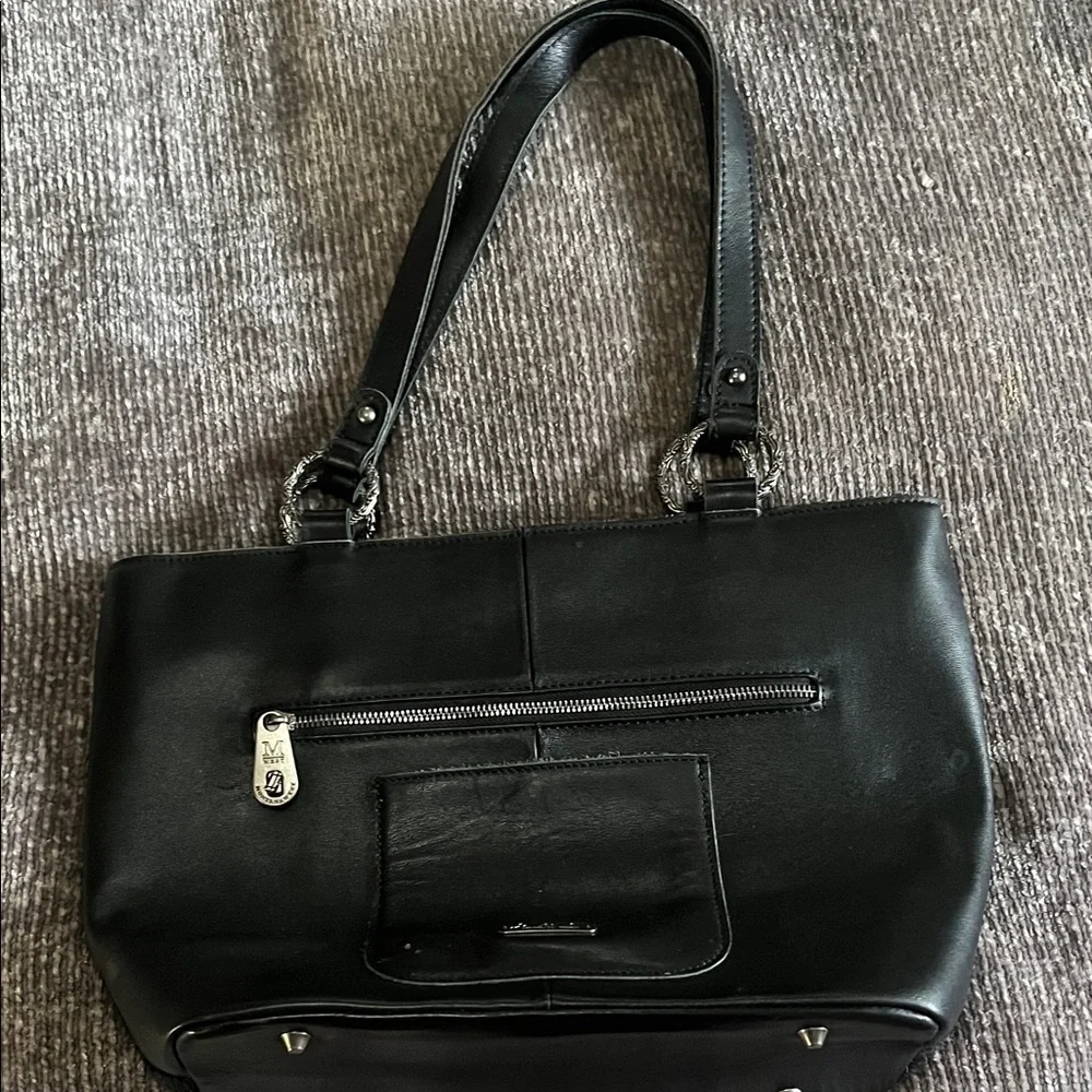 Montana West Black Leather/Pony Fur Tote Bag
